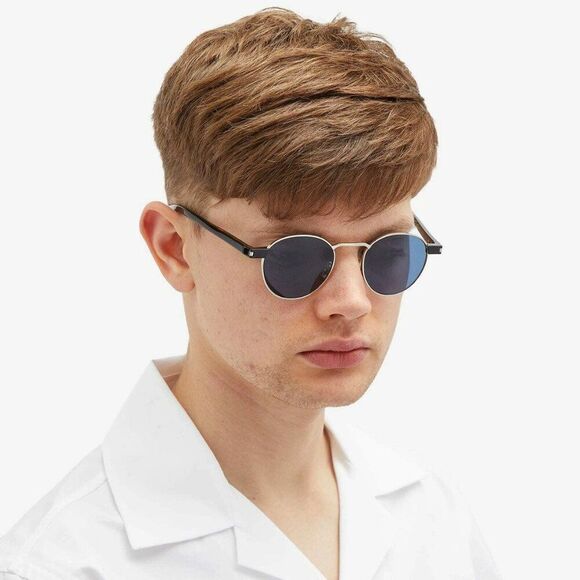 NEW Saint Laurent SL707 004 Gold Havana Blue Oval Unisex Sunglasses - Picture 2 of 11